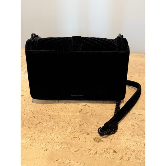 Rebecca Minkoff Velvet Quilted Chevron Crossbody Bag Black Adjustable Chain - Picture 7 of 11